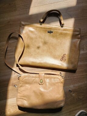 Vintage FS Original 80s Tan Leather Crossbody & Folder Set